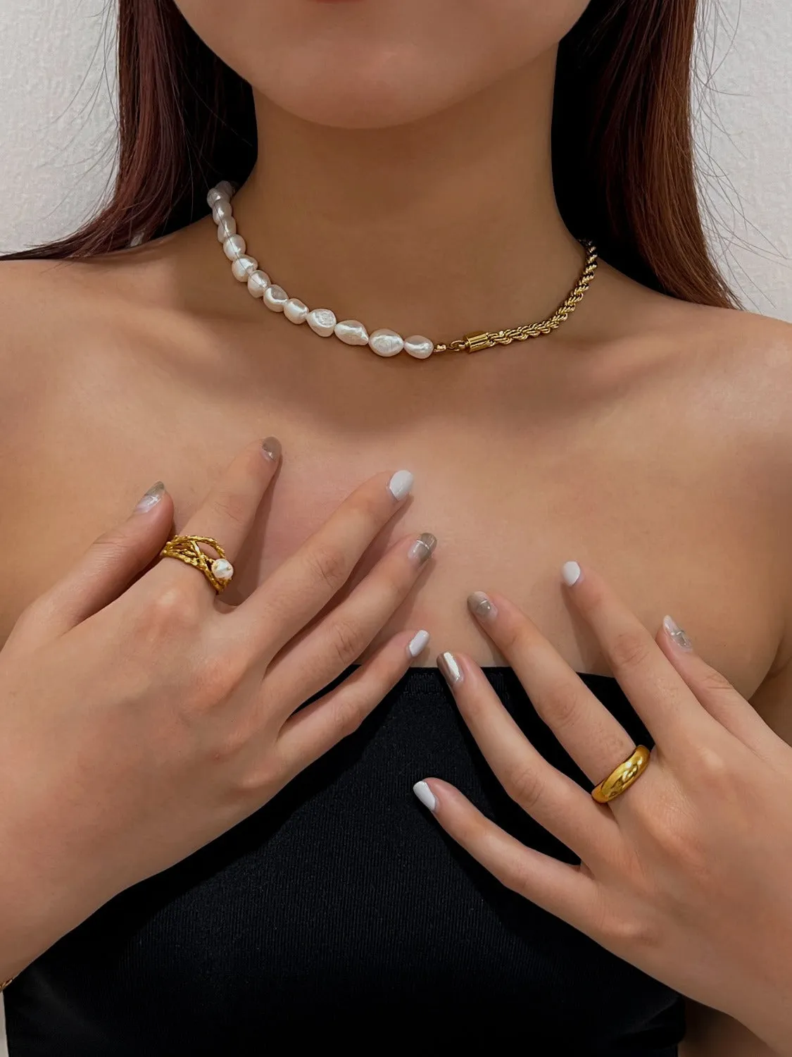 Blair Half Pearl Half Rope Chain Necklace
