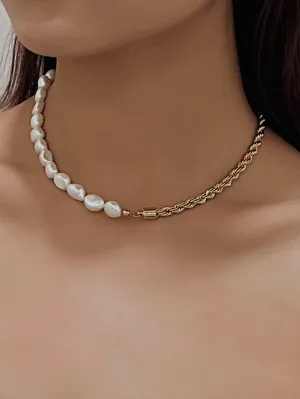 Blair Half Pearl Half Rope Chain Necklace