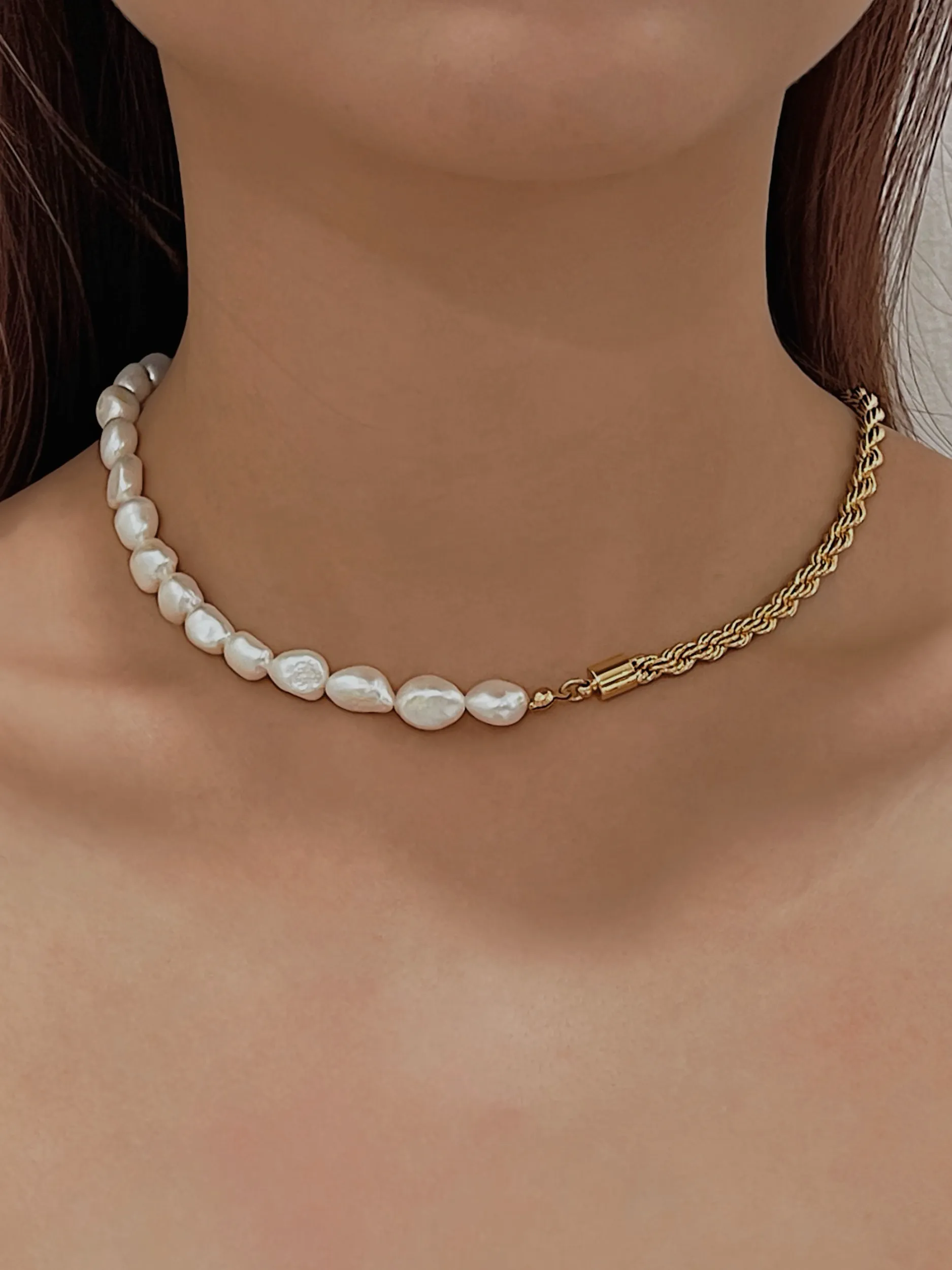 Blair Half Pearl Half Rope Chain Necklace