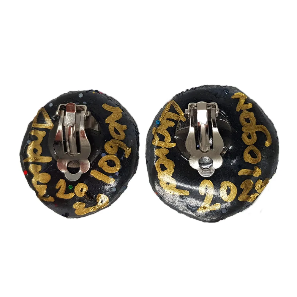 BLUE HALF-MOON CLIP-ON EARRINGS