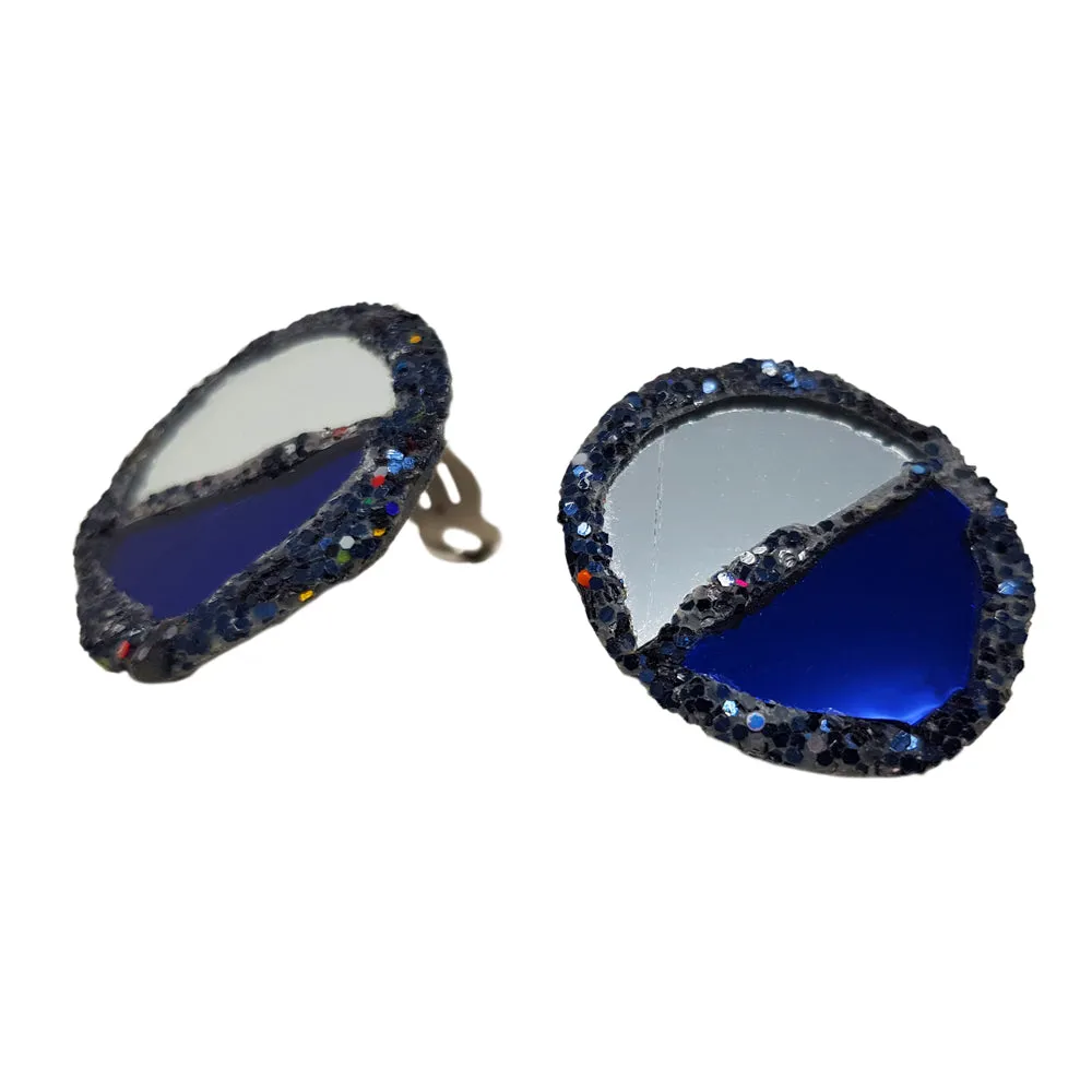 BLUE HALF-MOON CLIP-ON EARRINGS