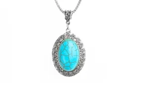 Blue Natural Stone Charm Pendant Necklace for Women