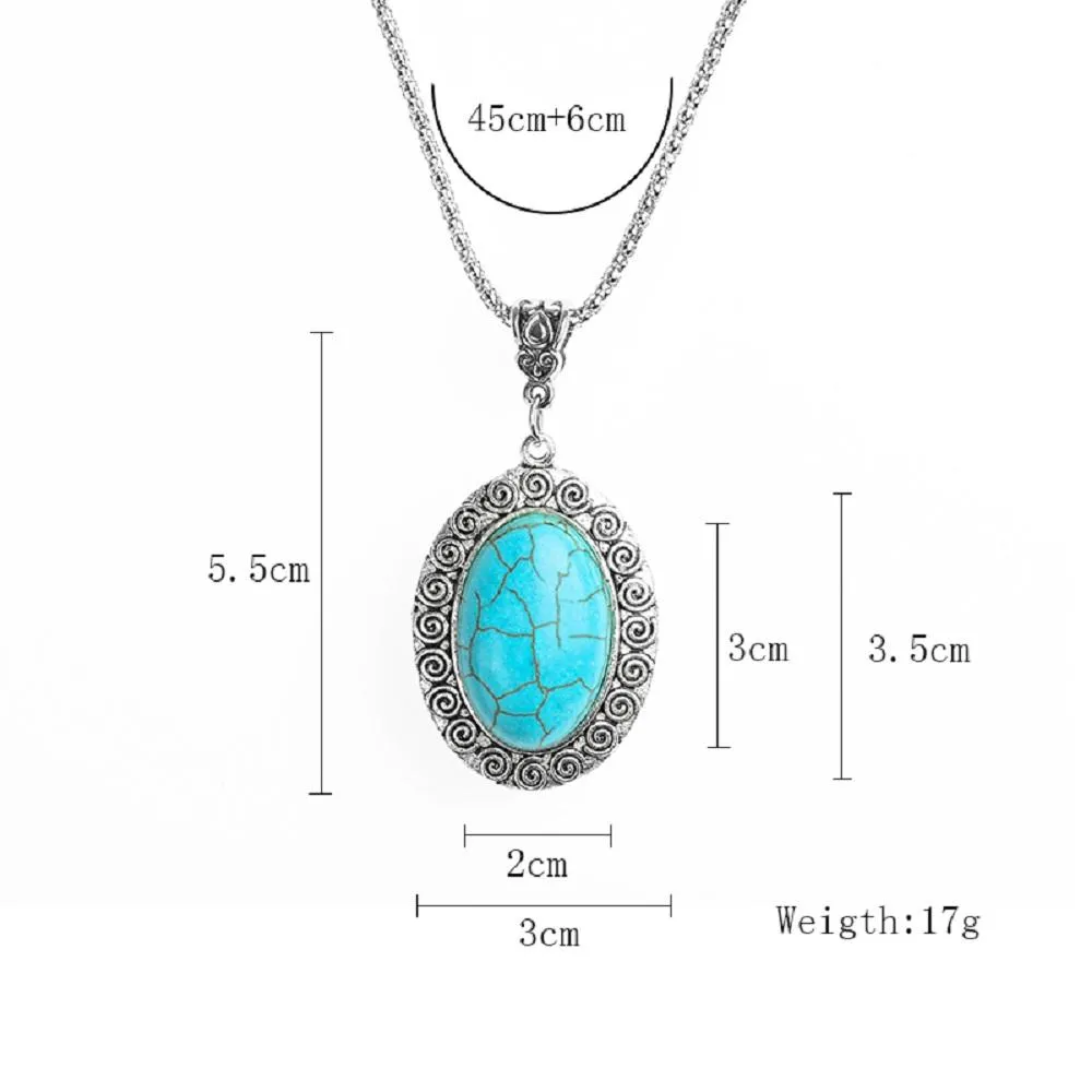 Blue Natural Stone Charm Pendant Necklace for Women