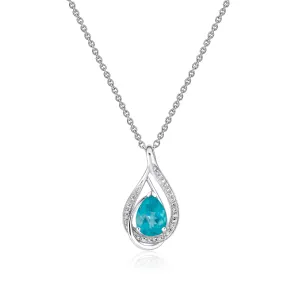 Blue Topaz and Diamond Halo Necklace-Pear