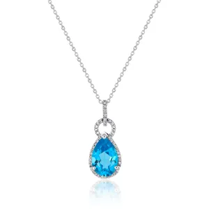Blue Topaz and Petite Natural Diamond Halo Necklace