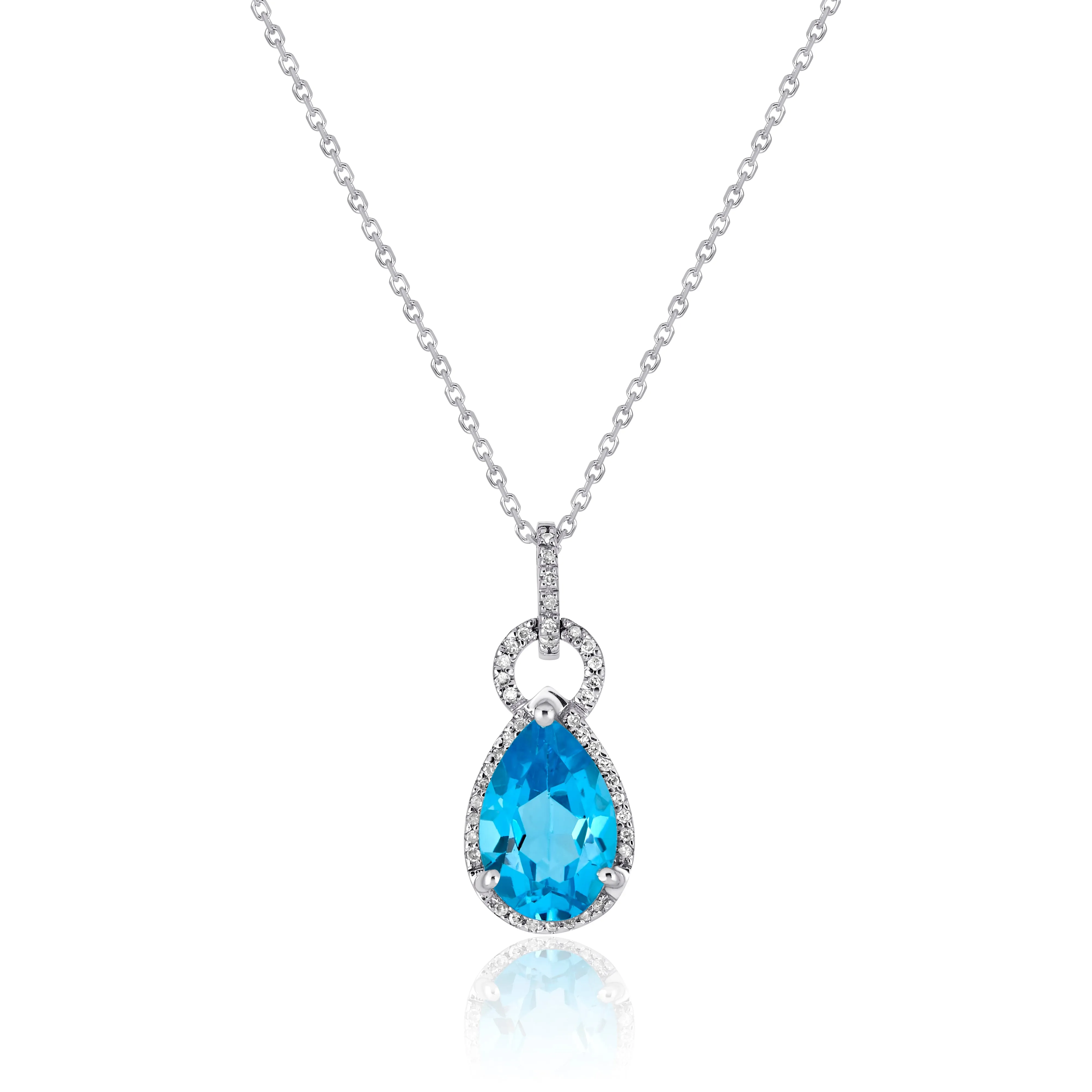 Blue Topaz and Petite Natural Diamond Halo Necklace