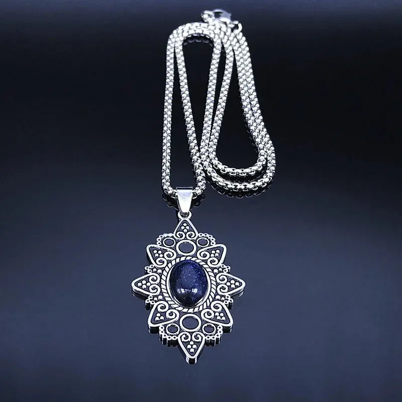 Bohemia Stainless Steel Natural Stone Pendant Necklaces for Women/Men