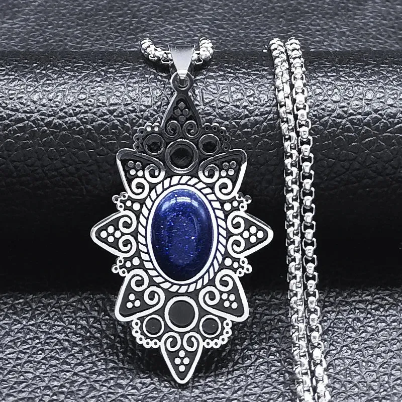 Bohemia Stainless Steel Natural Stone Pendant Necklaces for Women/Men