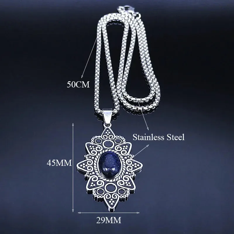 Bohemia Stainless Steel Natural Stone Pendant Necklaces for Women/Men
