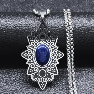 Bohemia Stainless Steel Natural Stone Pendant Necklaces for Women/Men