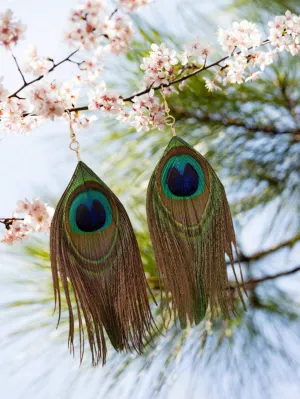 Bohemian Style Fashionable Peacock Feather Earrings