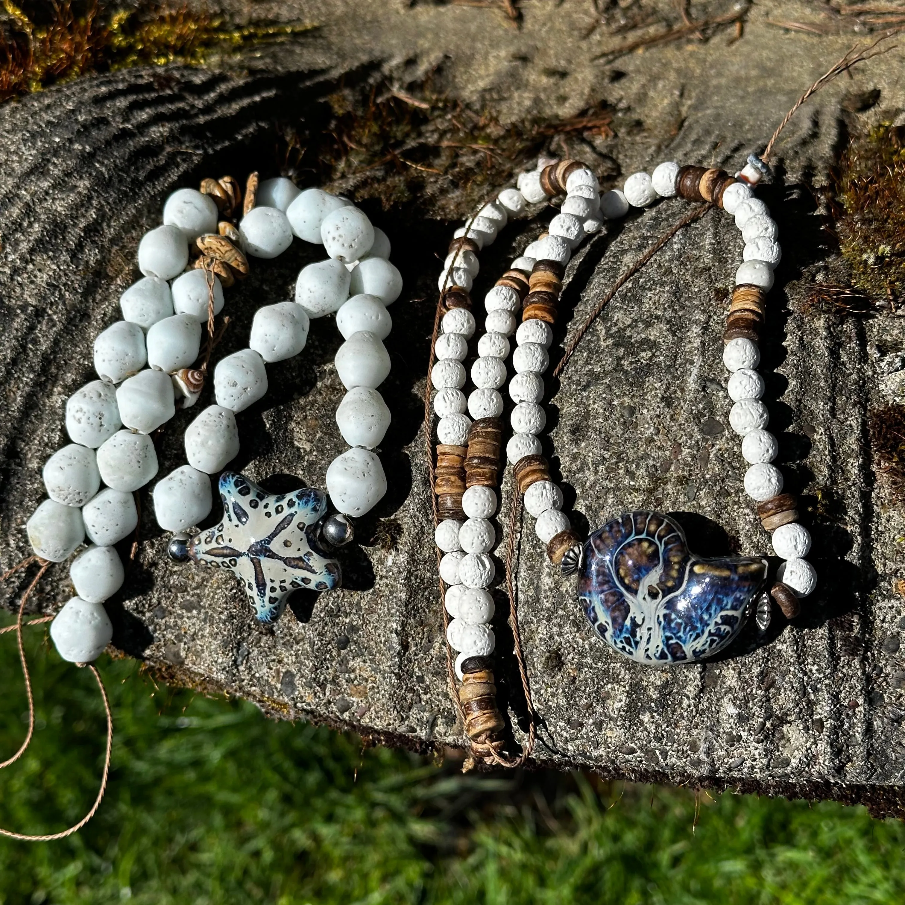 Boho Chic Beaded Beachy Necklaces with Starfish and Shell Pendants