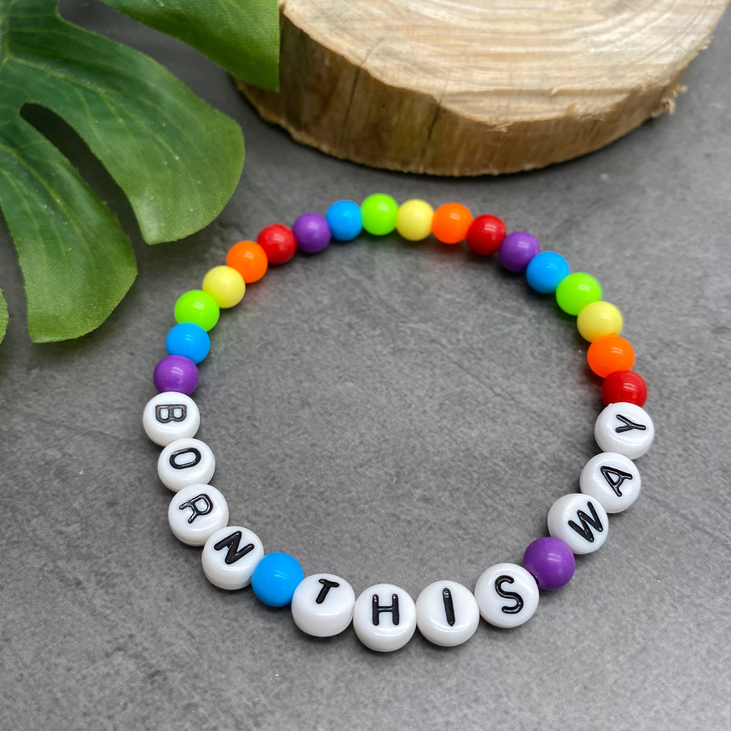 BORN THIS WAY Acrylic Rainbow Bead LGBT Bracelet