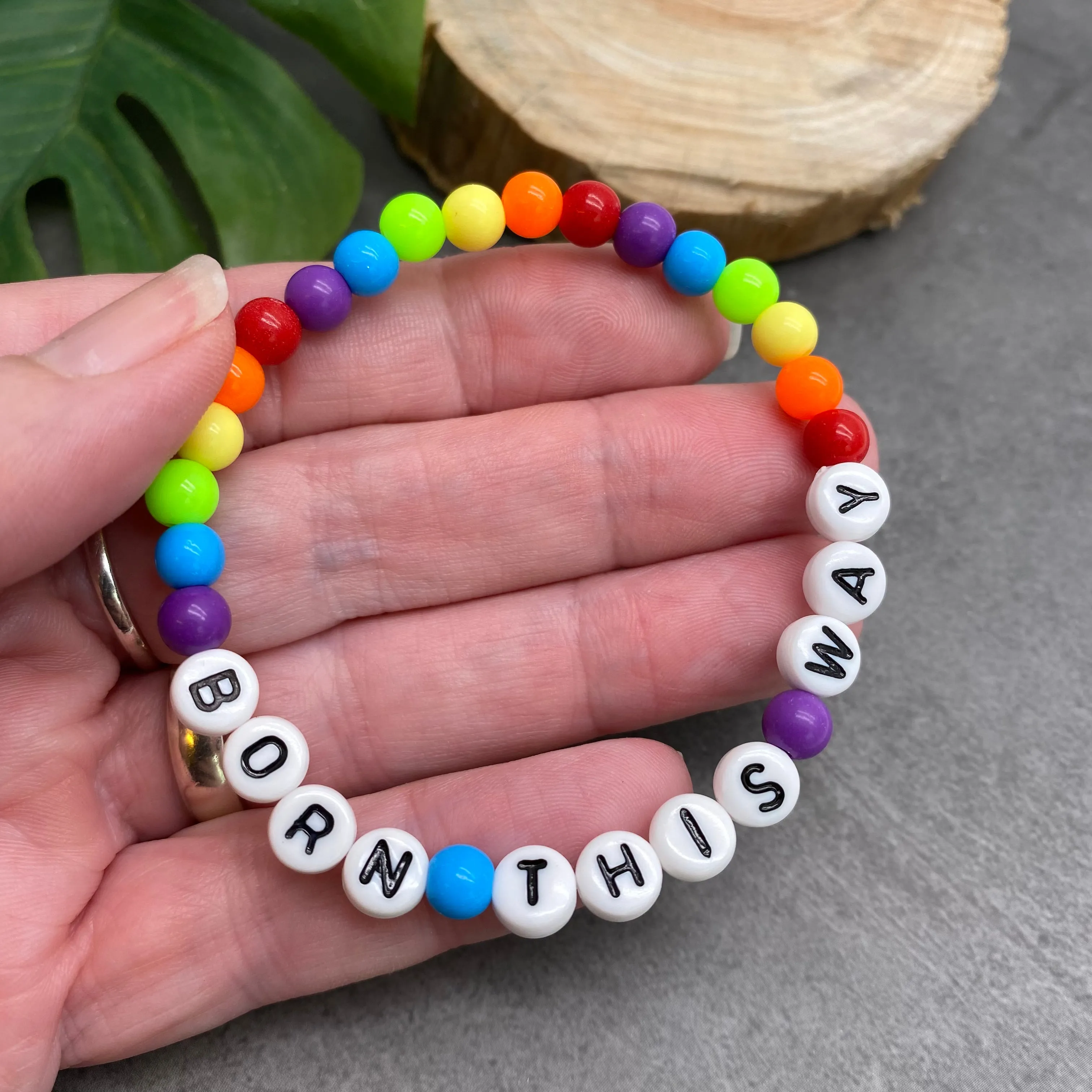 BORN THIS WAY Acrylic Rainbow Bead LGBT Bracelet