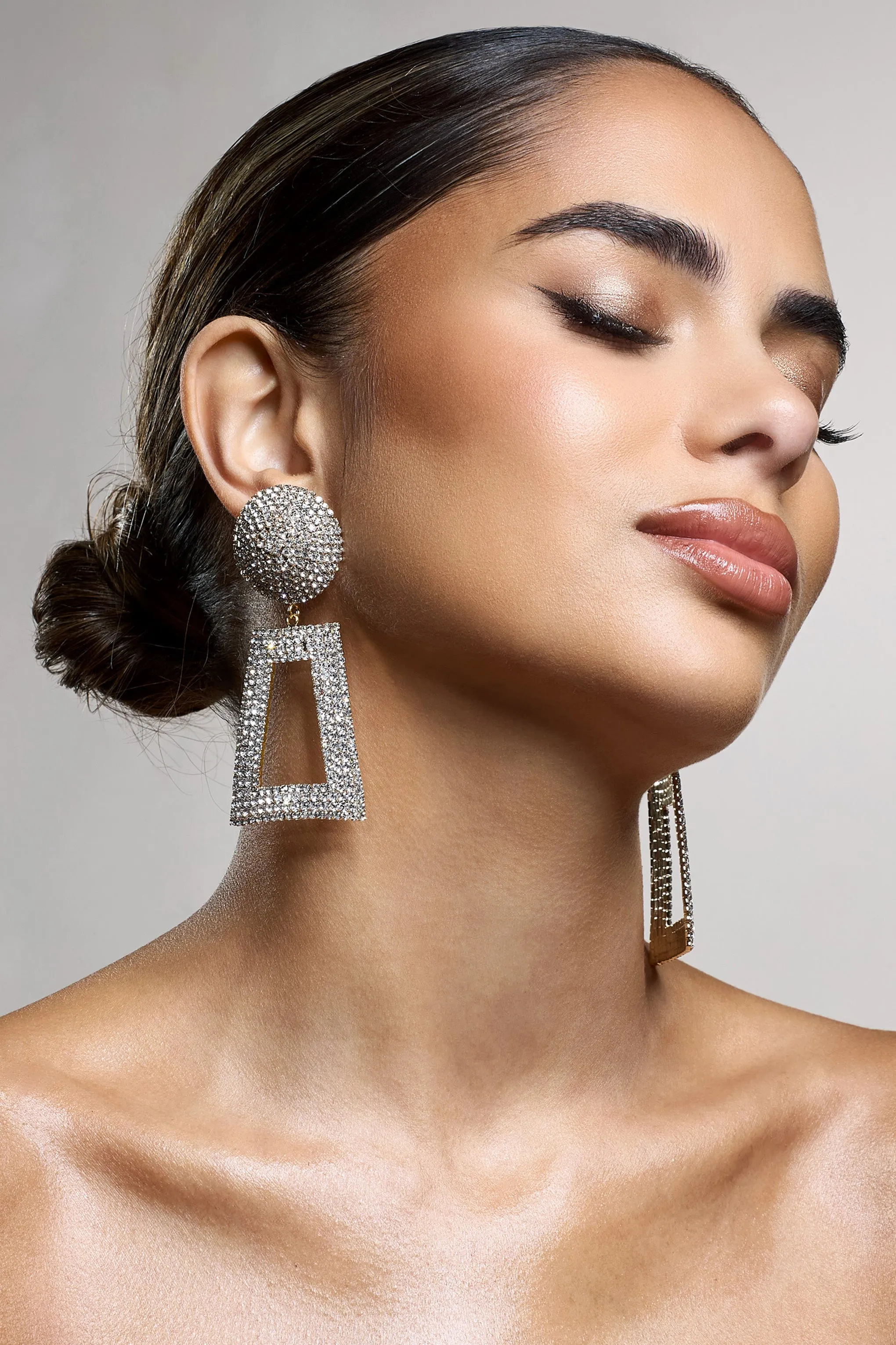 Boss | Gold Diamante Statement Drop Earrings