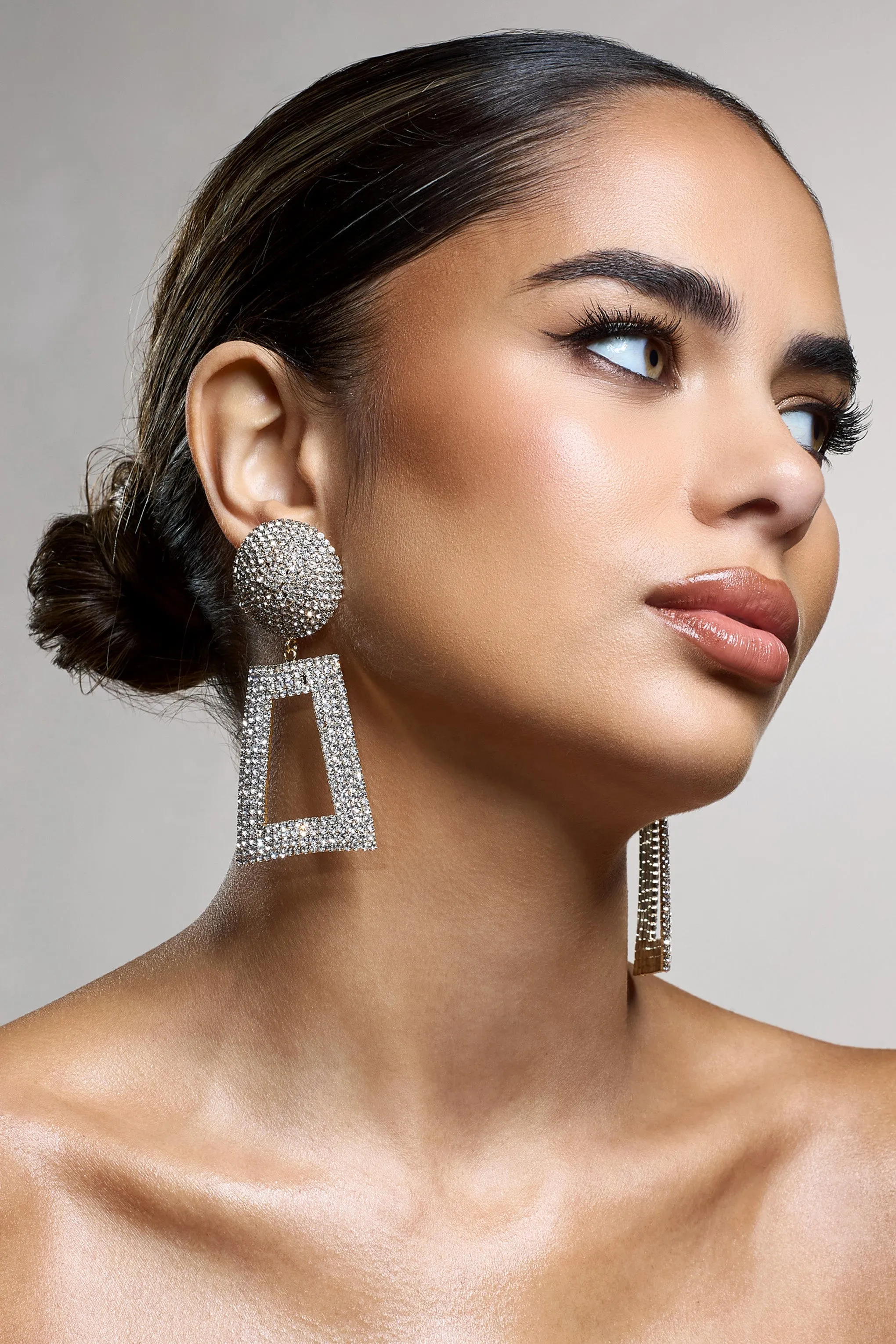 Boss | Gold Diamante Statement Drop Earrings