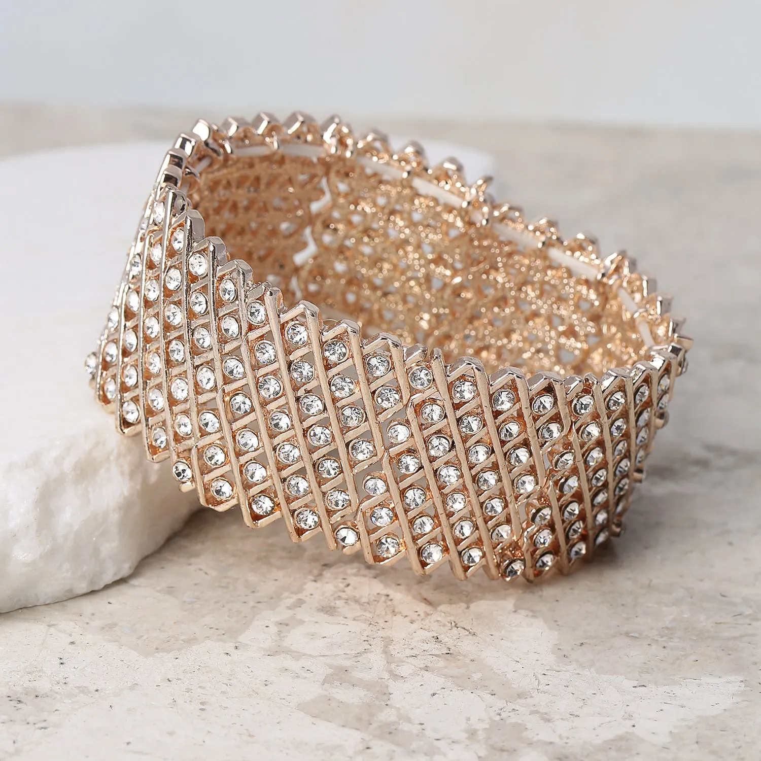 Brides Wedding Fashion Rose Gold Crystal Stretch Bracelet for Prom
