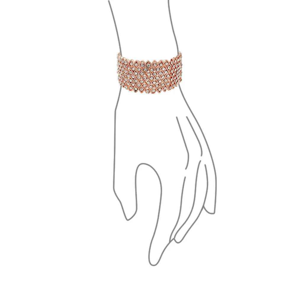 Brides Wedding Fashion Rose Gold Crystal Stretch Bracelet for Prom