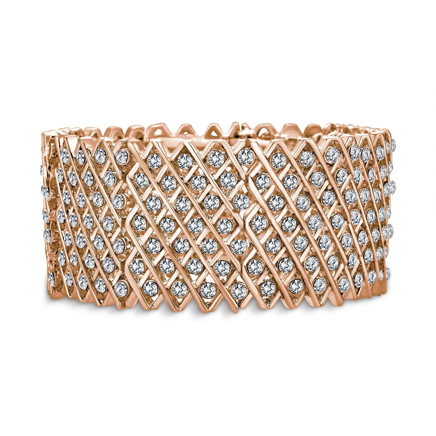 Brides Wedding Fashion Rose Gold Crystal Stretch Bracelet for Prom