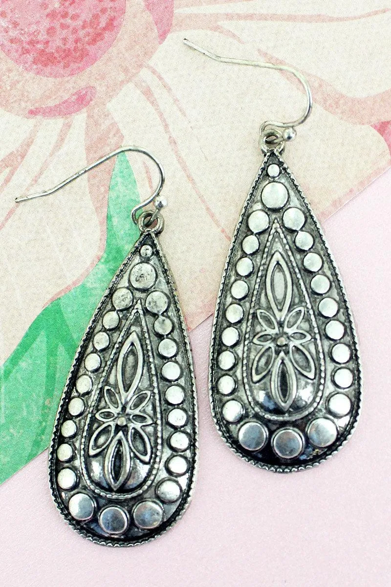 Burnished Silvertone Malaga Teardrop Earrings