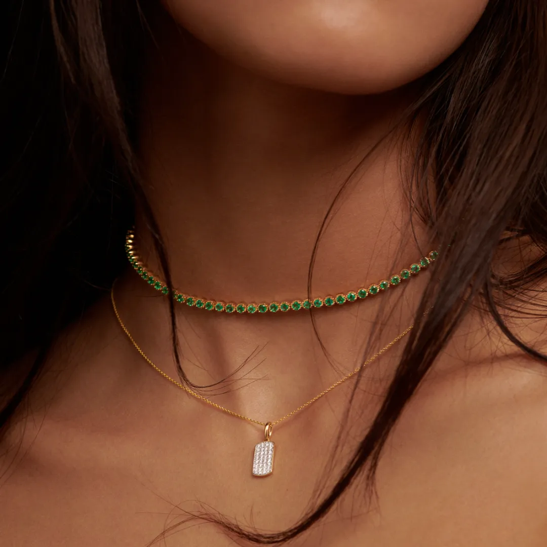 Capri Dreaming® Petite Diamond Dog Tag Necklace | 18K Yellow Gold