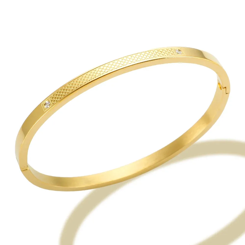 Carved X Line Graphic Bracelet Bangles Cubic Zirconia Metal Bracelets