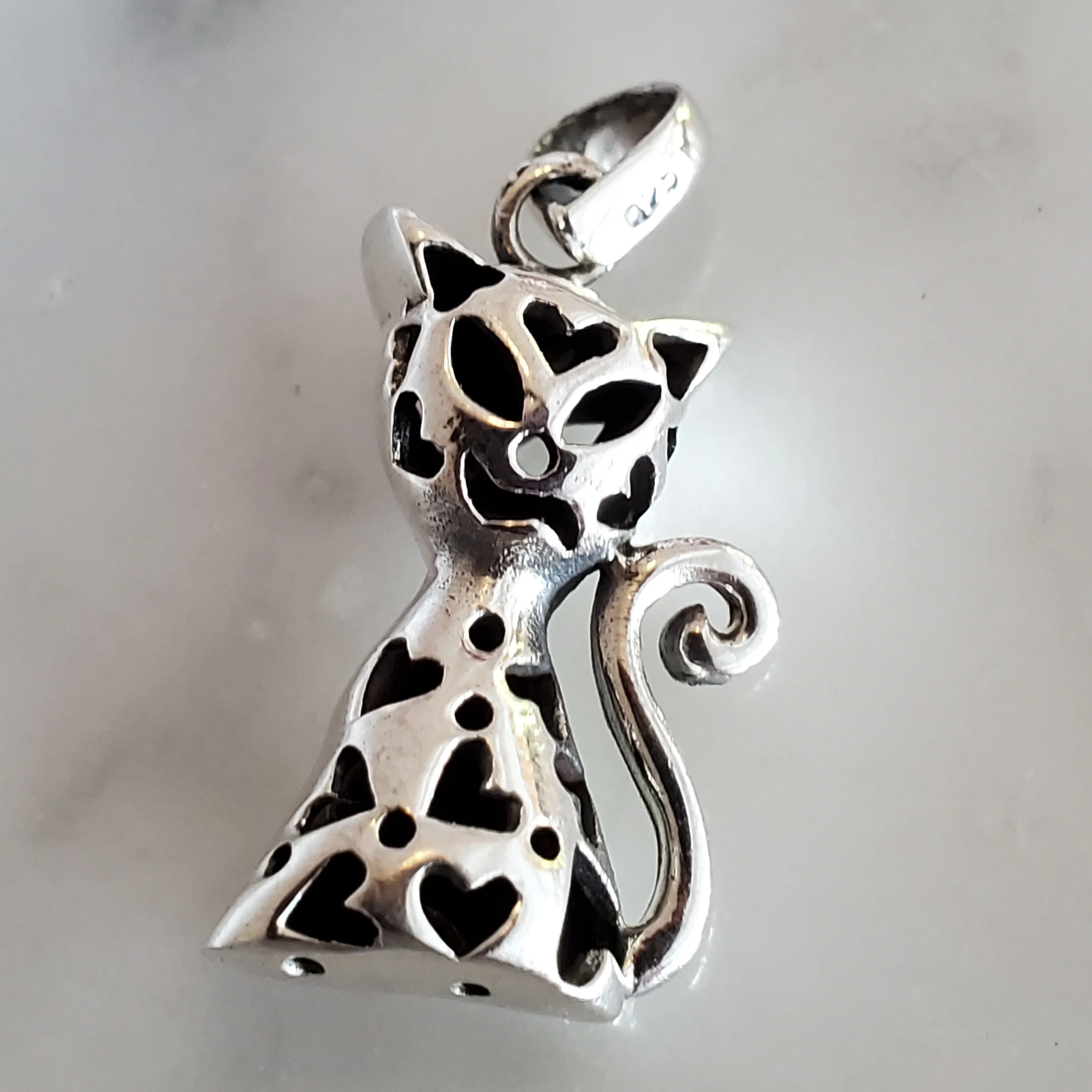 Cat Love .925 Sterling Silver Charm 3D Pendant