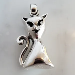 Cat Love .925 Sterling Silver Charm 3D Pendant