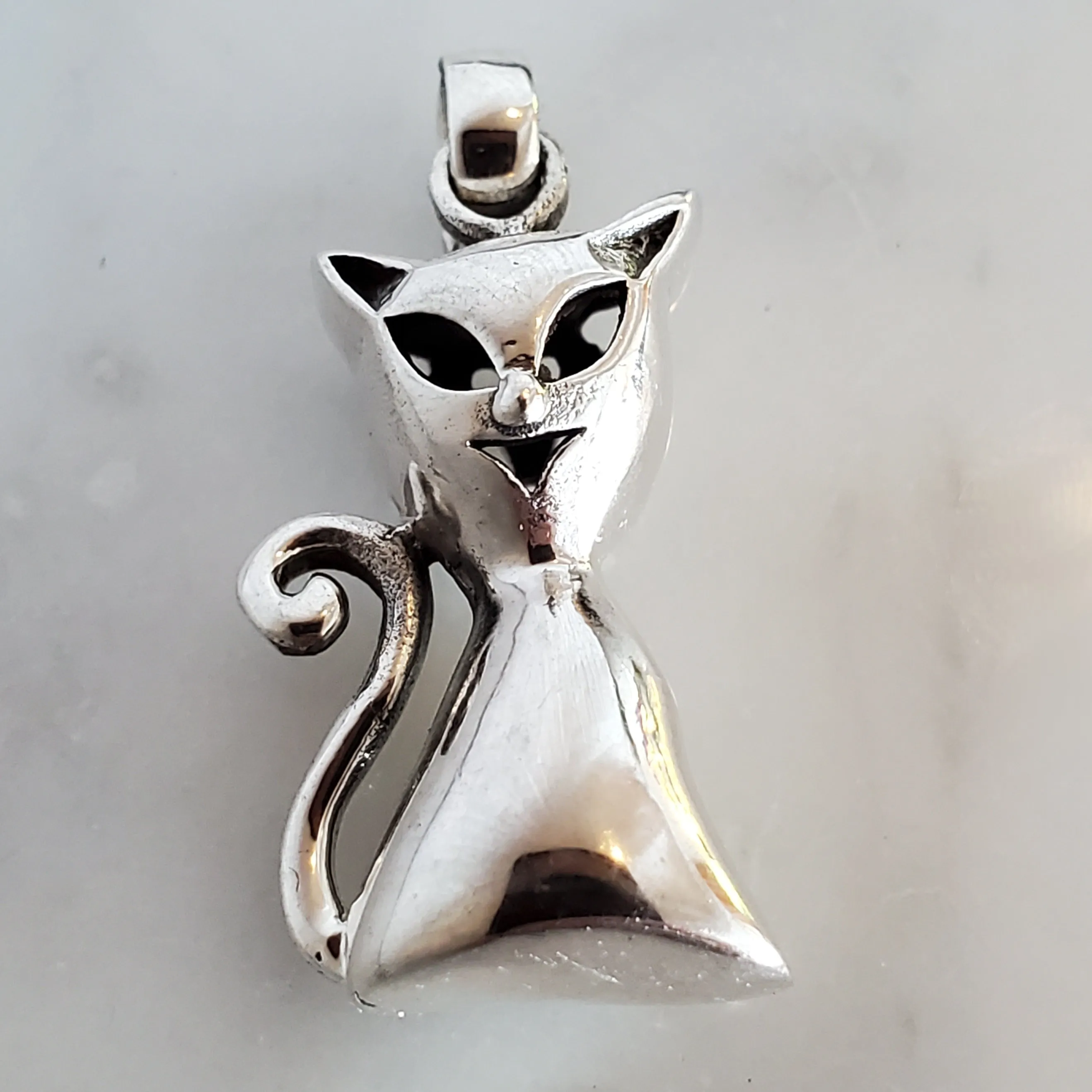 Cat Love .925 Sterling Silver Charm 3D Pendant