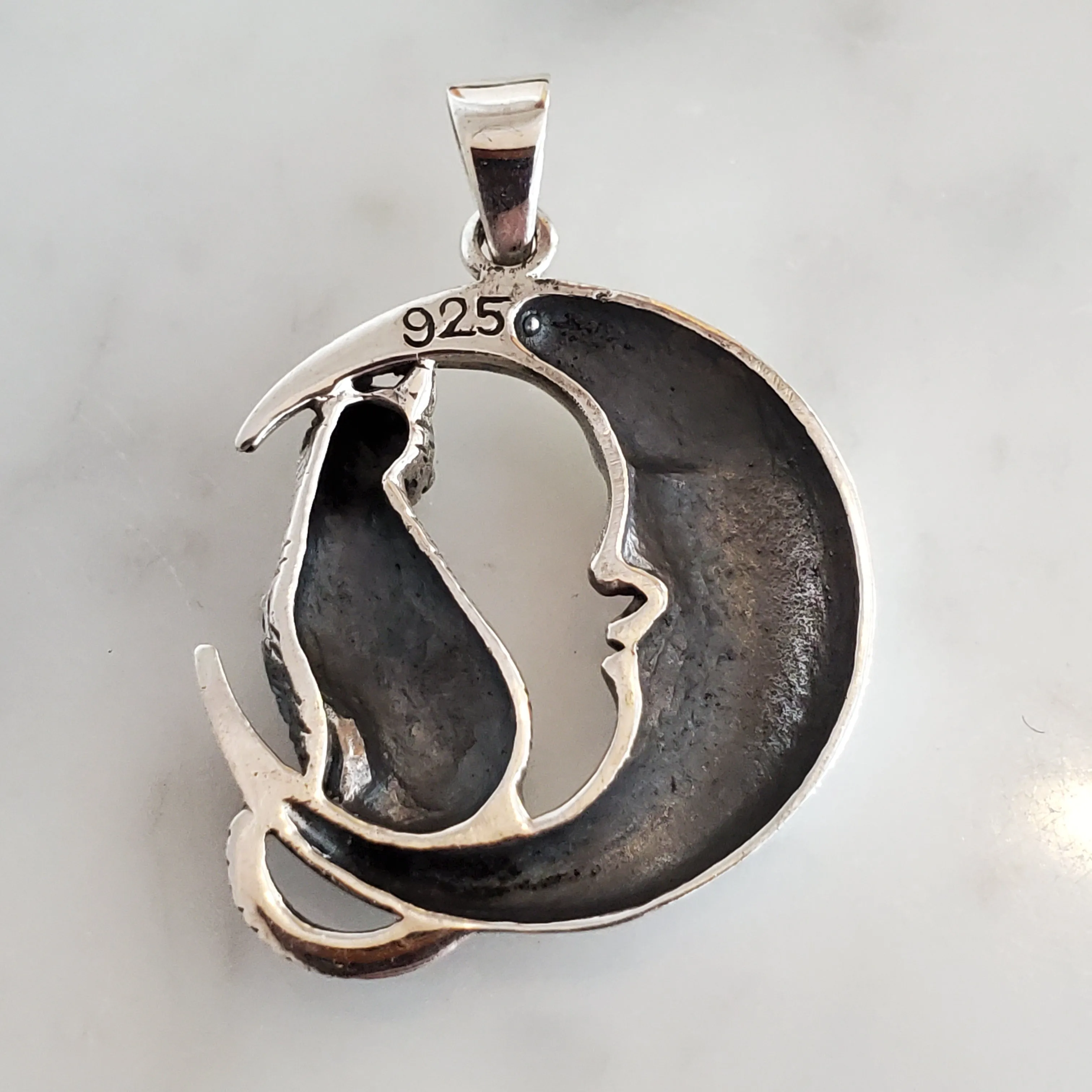Cat on Moon Pendant .925 Sterling Silver Charm