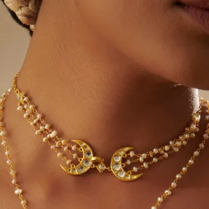 Chaand Roop Choker Necklace with Mirror Polki and Pearls