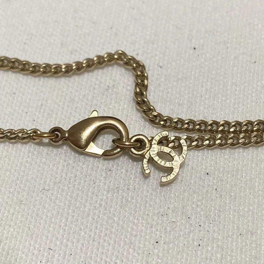 Chanel Pearl Orange Enamel Necklace Gold