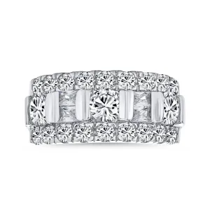 Channel Set CZ Alternating Round Baguette Wide Wedding Band Ring Sterling Silver