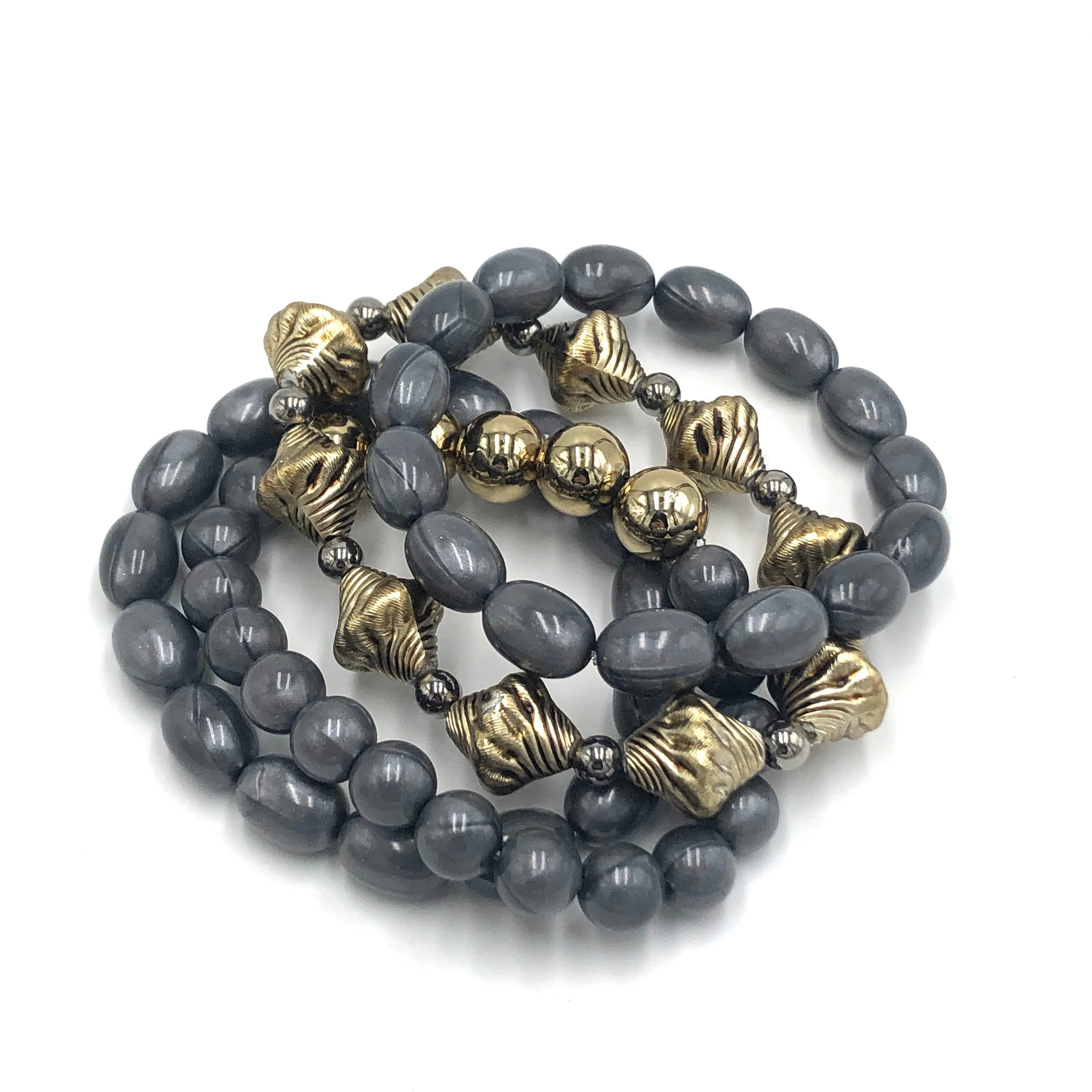 Charcoal Aura & Pewter Stack and Stretch Bracelets Set from Leetie Lovendale