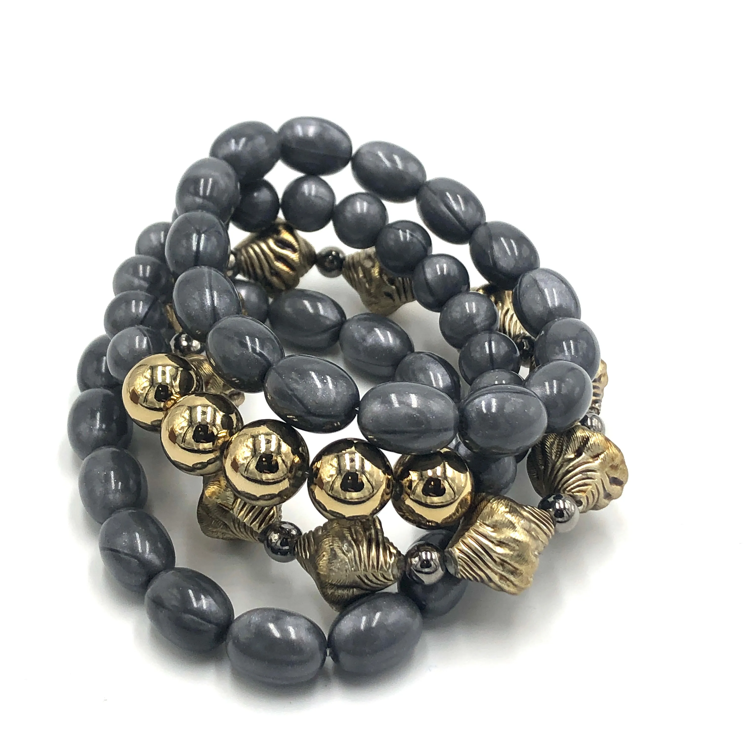 Charcoal Aura & Pewter Stack and Stretch Bracelets Set from Leetie Lovendale