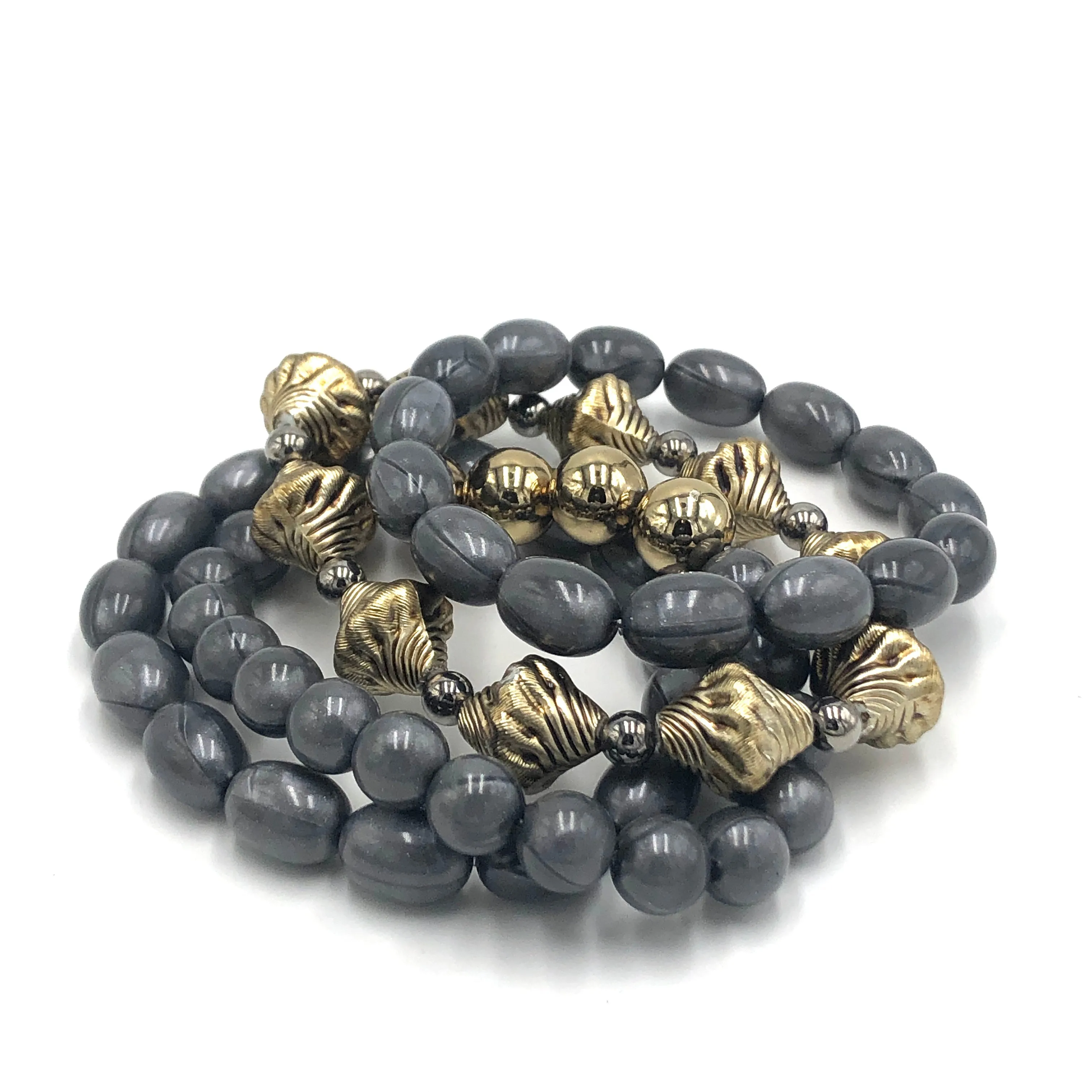 Charcoal Aura & Pewter Stack and Stretch Bracelets Set from Leetie Lovendale