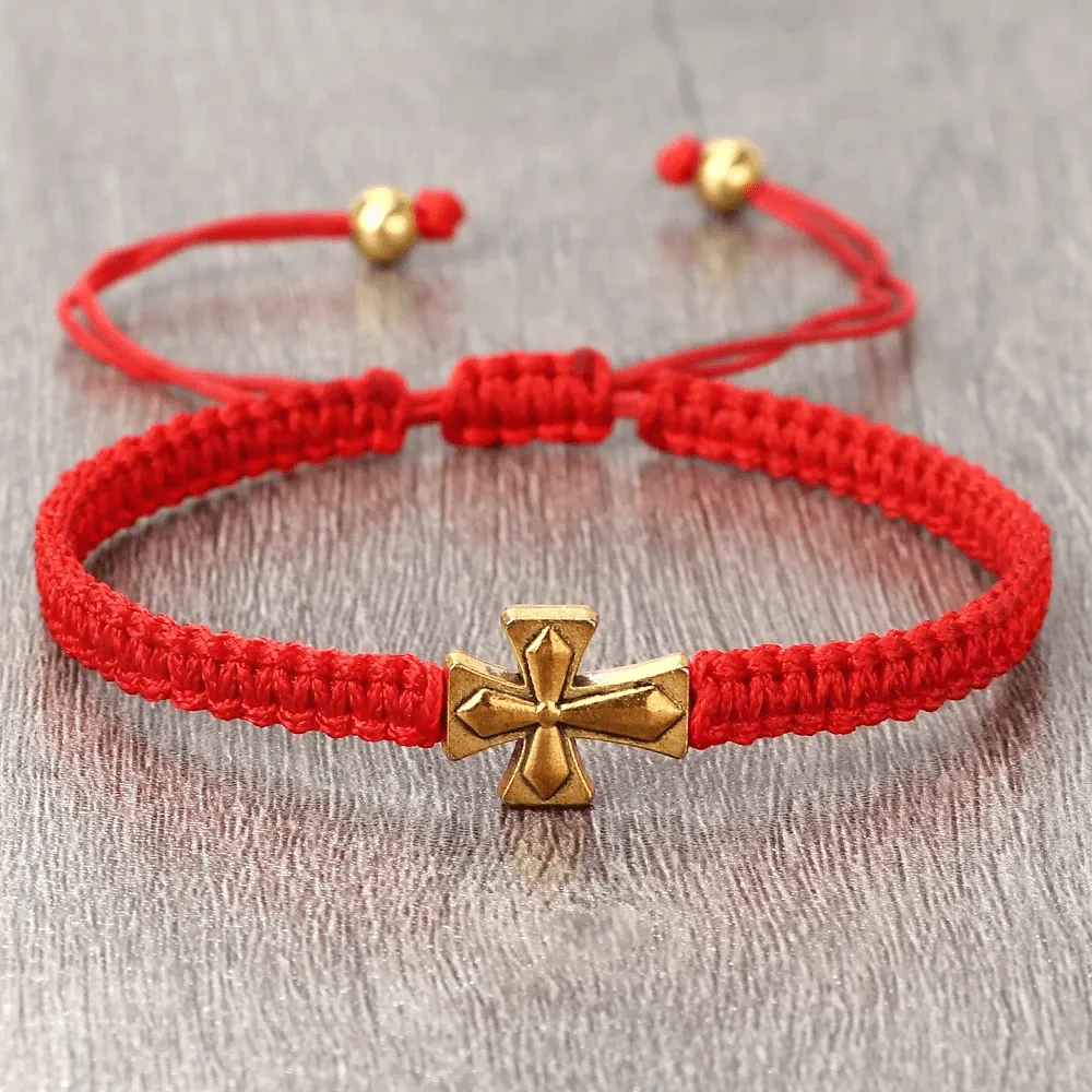 Christian Braided Rope Bracelet with Cross Charm