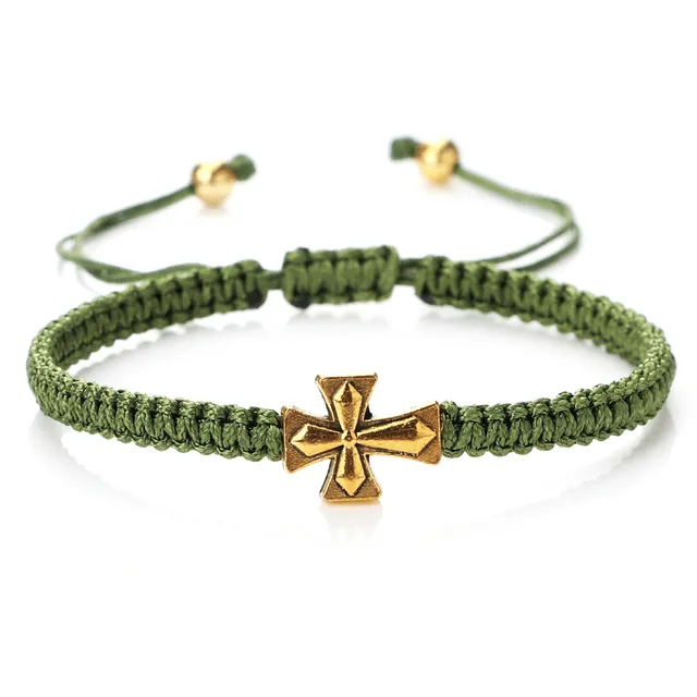 Christian Braided Rope Bracelet with Cross Charm