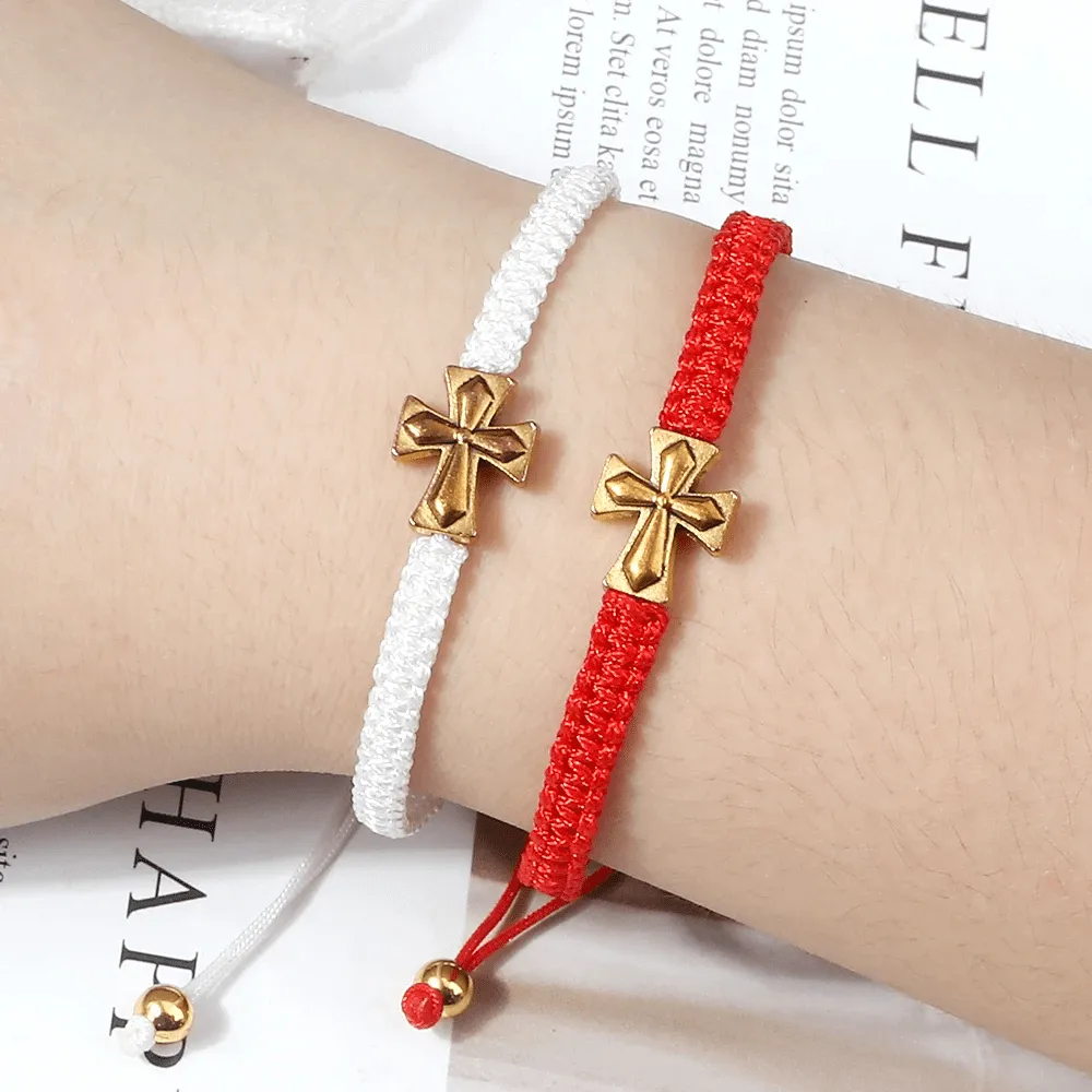 Christian Braided Rope Bracelet with Cross Charm