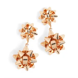 Christmas Bow Dangle Earrings - Gold