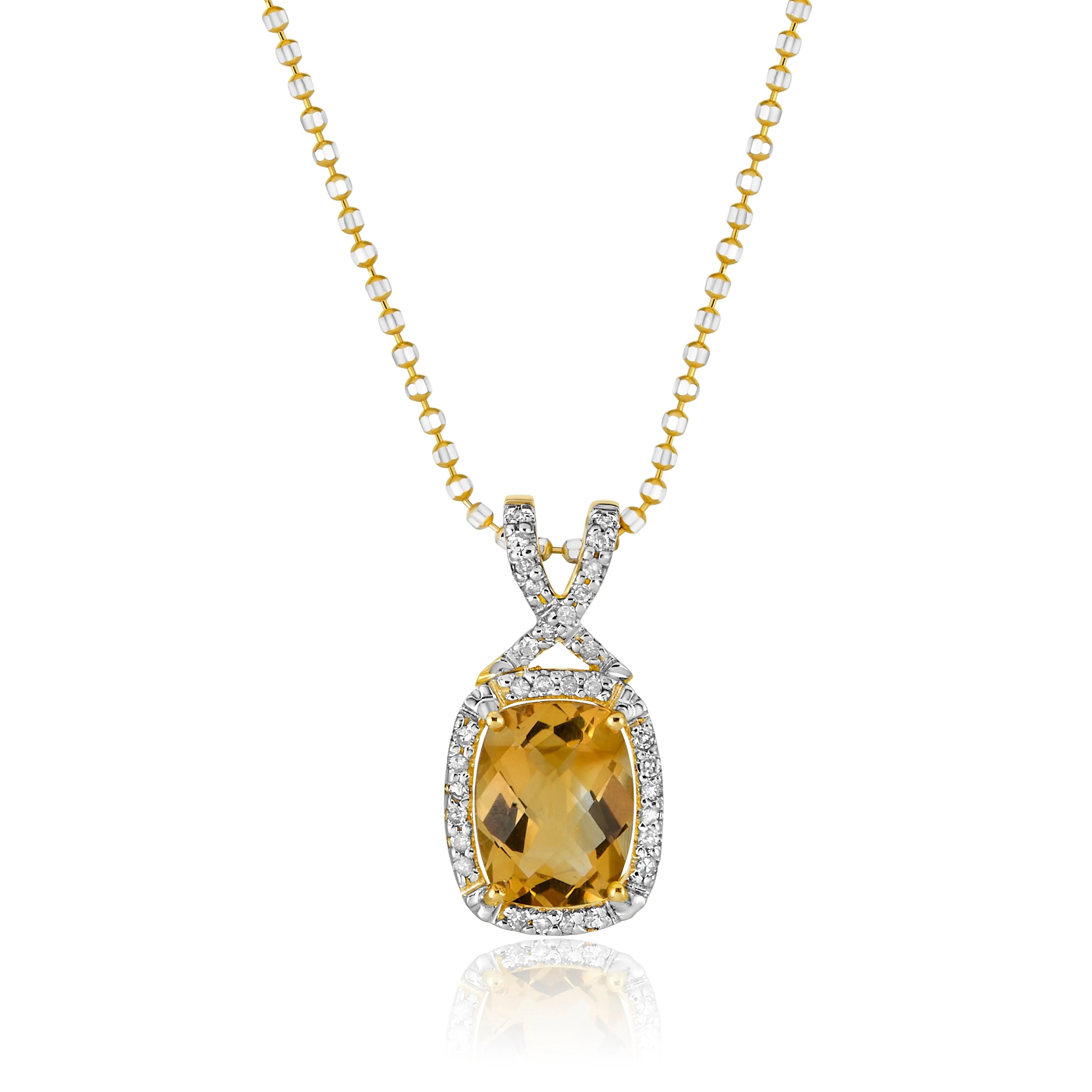 Citrine and Diamond Halo Necklace-Cushion