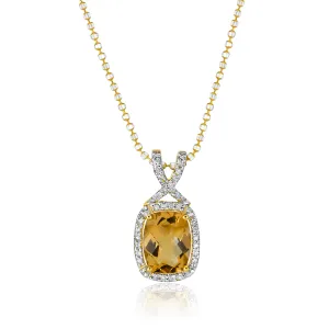 Citrine and Diamond Halo Necklace-Cushion