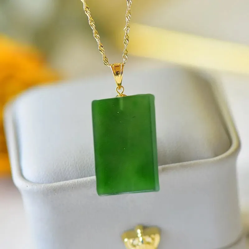 Classic craftsmanship natural Hetian jasper rectangular ladies pendant necklace