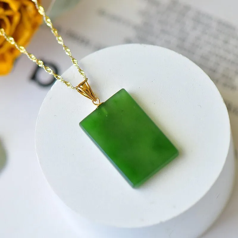 Classic craftsmanship natural Hetian jasper rectangular ladies pendant necklace