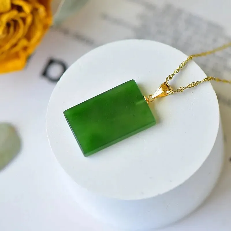 Classic craftsmanship natural Hetian jasper rectangular ladies pendant necklace
