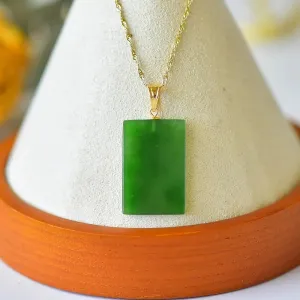 Classic craftsmanship natural Hetian jasper rectangular ladies pendant necklace