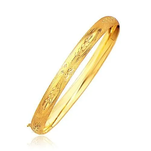 Classic Floral Carved Bangle in 14k Yellow Gold (6.0mm), size 7''