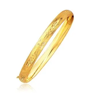 Classic Floral Carved Bangle in 14k Yellow Gold (6.0mm), size 7''