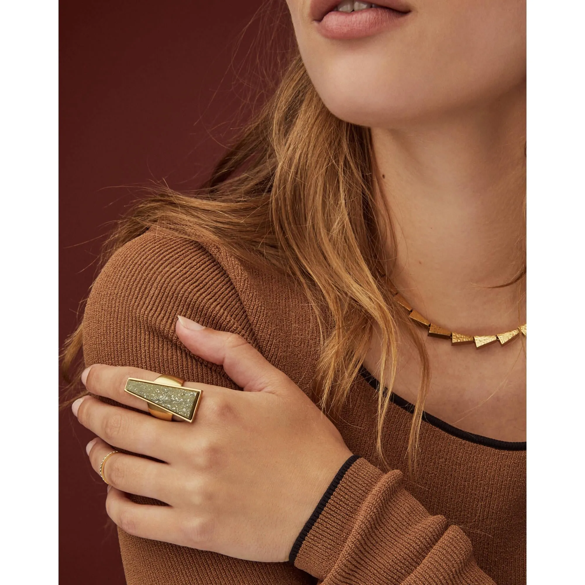 Collins Cocktail Ring size 7 in Vintage Gold Olive Epidote