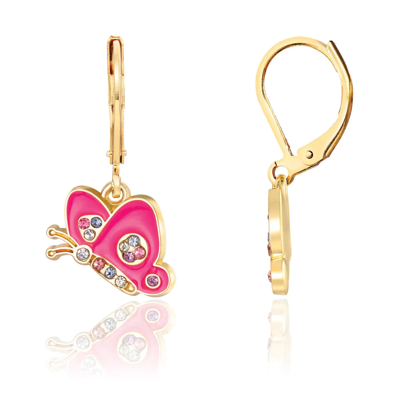 Crystal Butterfly Lever Back Earrings